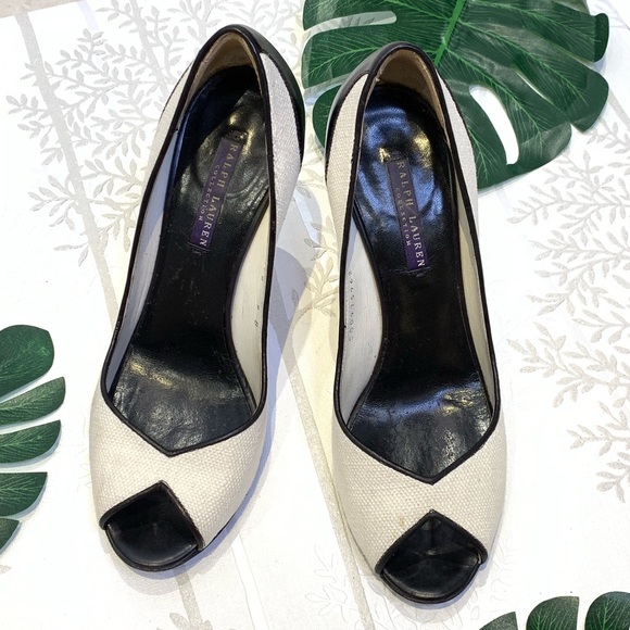 Ralph Lauren Collection B & W Peep Toe Size 9 - Picture 2 of 7